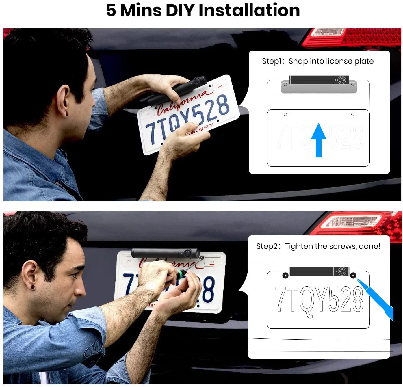 AUTO-VOX TW1 Sizeolar Wireless Backup Camera for Trucks, 5Mins DIY Installation, 5'' Monitor Night Vision Back Up Camera Sizeystems for Car