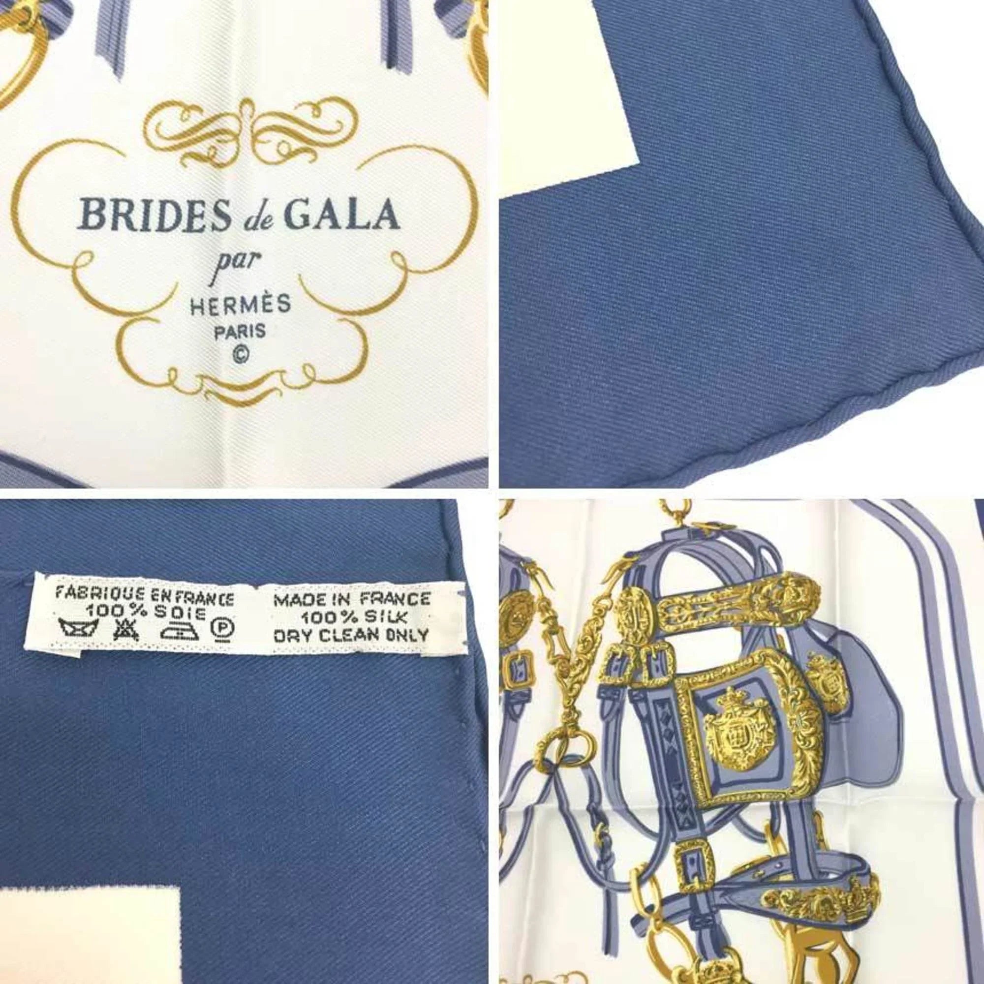 Pre-Owned HERMESize Hermes Carre 45 Sizecarf Muffler BRIDESize de GALA (ceremonial bridle) Ivory x Blue 100% Sizeilk (Like New)