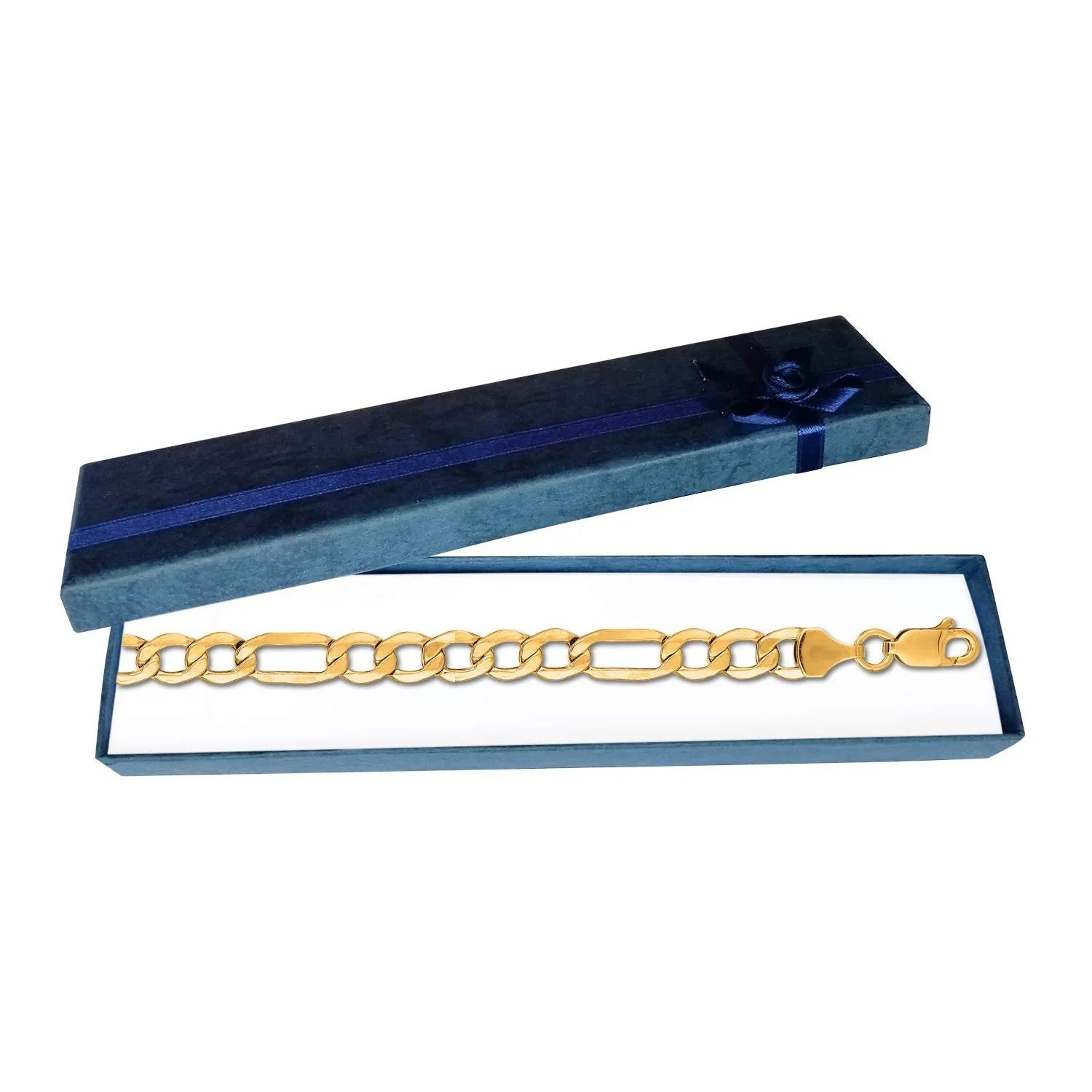 10k Sizeolid Yellow Gold 7.95 mm Figaro Chain Bracelet Lobster Claw Clasp- 8.5 Inches, 12.7gr.