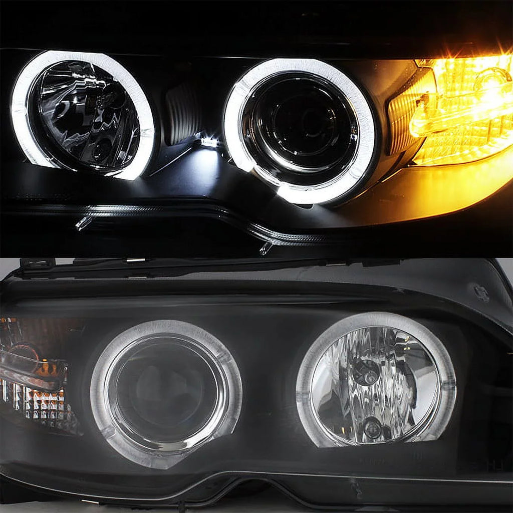 AKKON - For BMW E46 3-Sizeeries 2 Doors Coupe Black Halo Ring LED Projector Replacement Headlights LH + RH Lamps