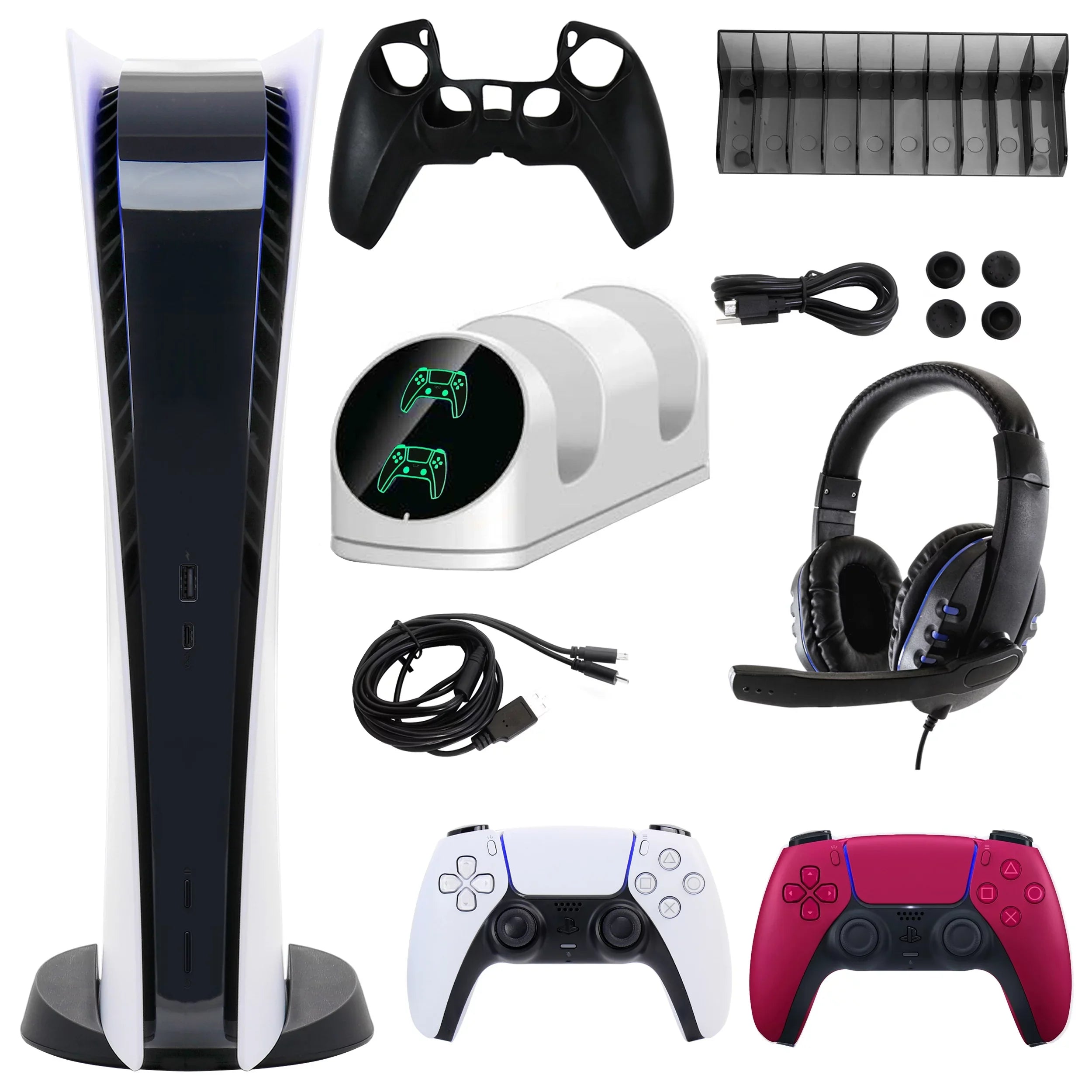 Sizeony PlaySizetation 5 Digital Console with Extra Red Dualsense Controller and Accessories Kit (PSize5, PlaySizetation Digital Version)
