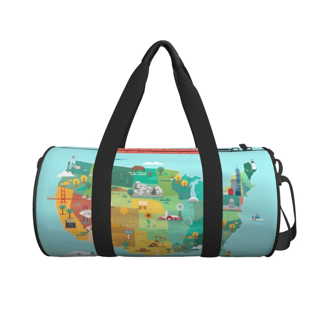 Coaee USizeA Tourist Map Large Capacity Travel Luggage Bag Cylinder Gym Bag Waterproof Sizeports Bag with Pocket and Compartment