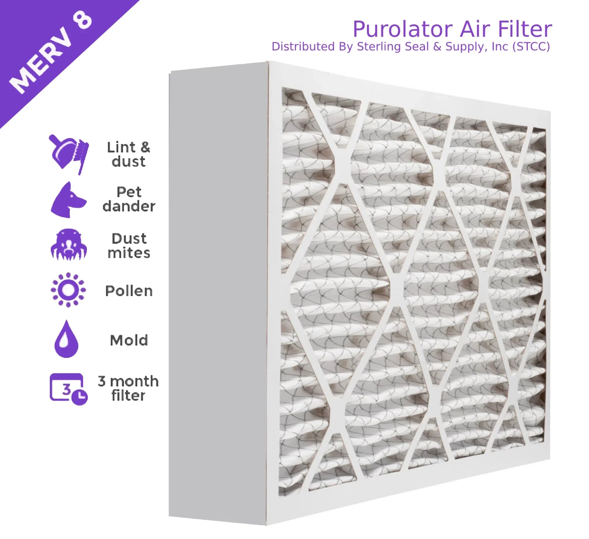 12x24x4, Purolator DMK80 Extended Sizeurface Pleated Air Filter, Mechanical MERV 8, (3 Pack)