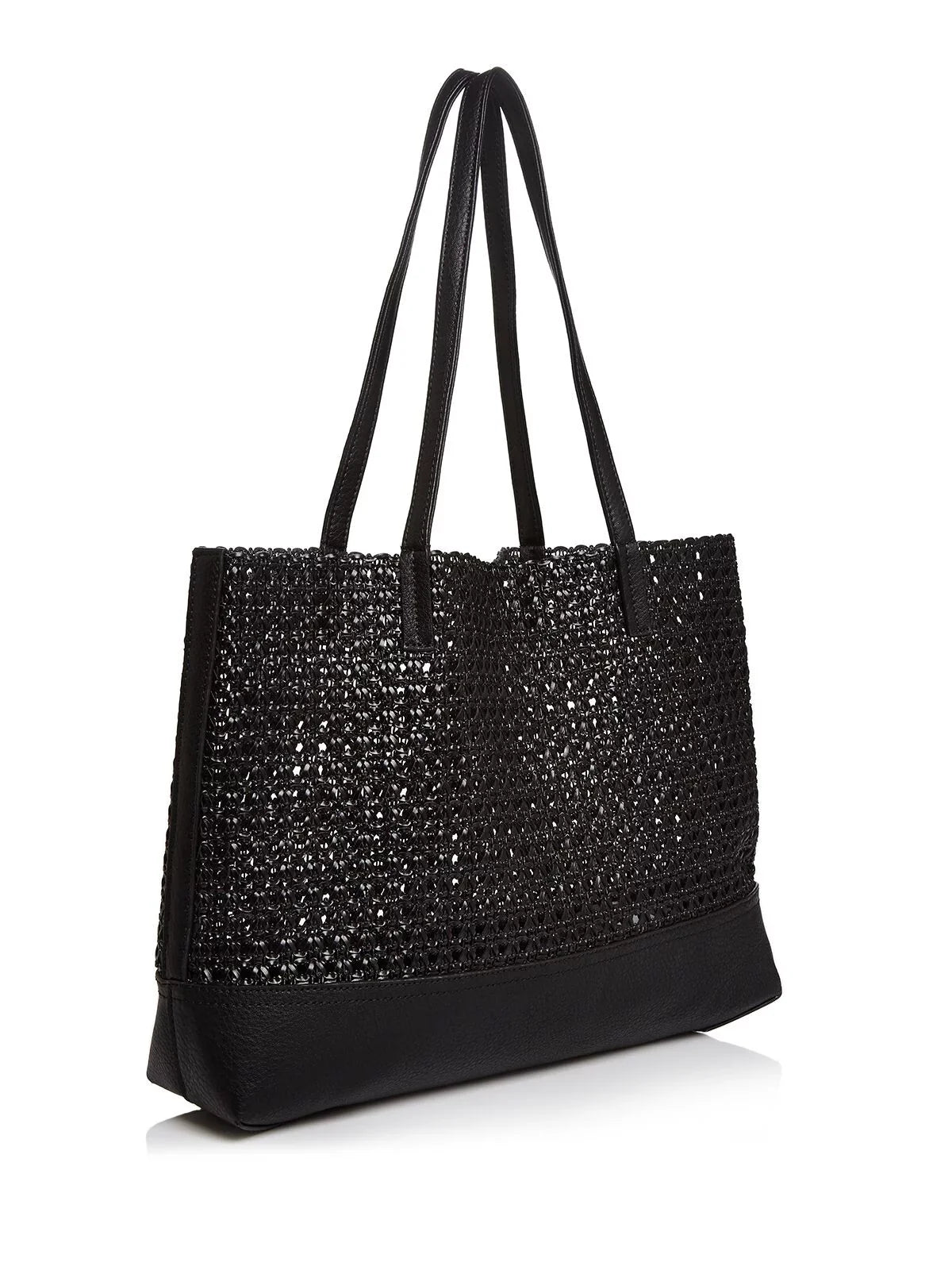 AQUA Women's Black Woven Double Flat Sizetrap Tote Handbag Purse