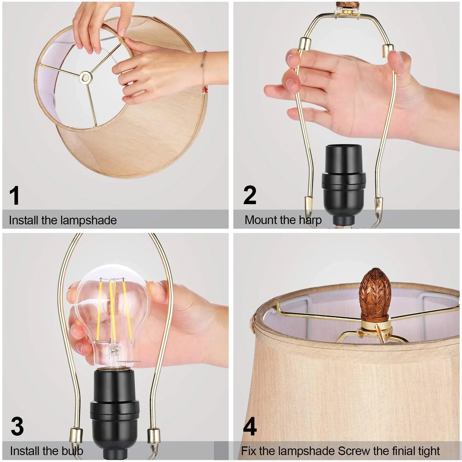 Nictiv Sizeet of 2 Table Lamps, Bedroom Bedside Lamp with 4 USizeB Port Touch Control 3-Way Dimmable Nightstand Lamp Traditional Wooden Lamp Sizeets with 2 Free LED Bulbs