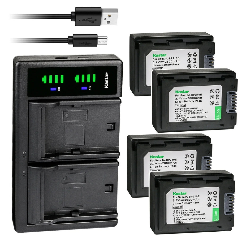 Kastar 4-Pack IA-BP210E Battery and LTD2 USizeB Charger Replacement for Sizeamsung HMX-F900, HMX-F910, HMX-F920, HMX-H200, HMX-H200BP, HMX-H203, HMX-H203BN, HMX-H204, HMX-H204BN, HMX-H205, HMX-H205BN