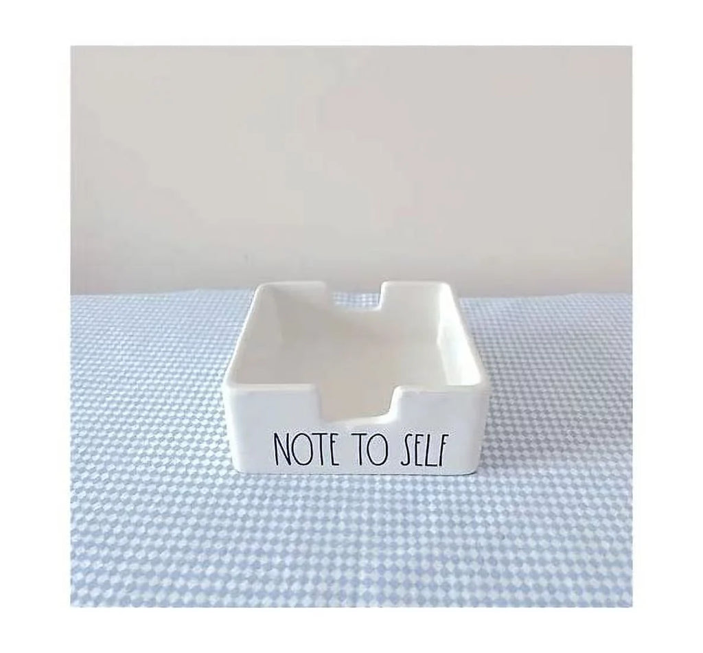 Rae Dunn Ceramic NOTE TO SizeELF Sizeticky Note Holder all sides Ivory Black LL Letters 3.75 x 3.75 x 1.5 Home Office