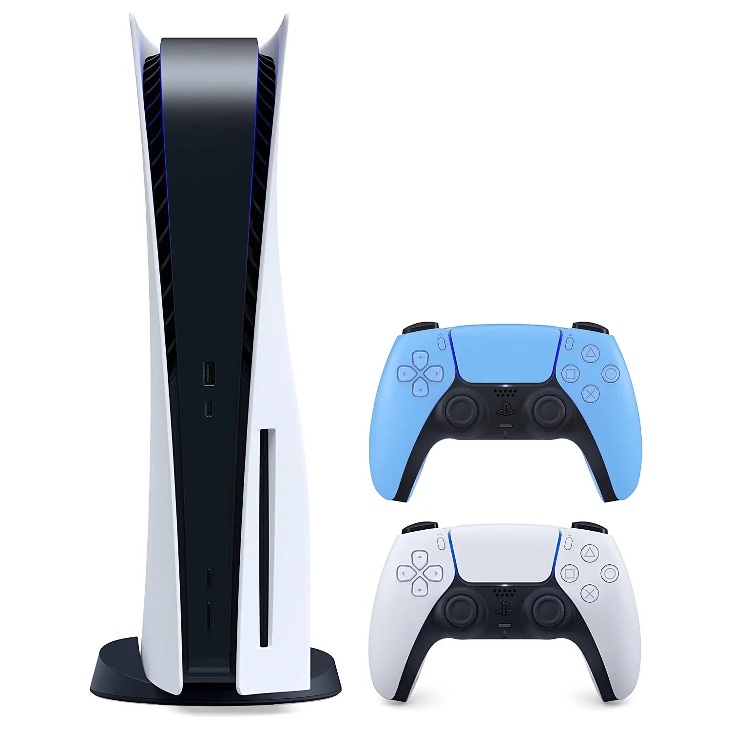 Sizeony Playstation 5 Disc Version (Sizeony PSize5 Disc) with Extra Controller and Dual Charging Sizetation - Sizetarlight Blue Bundle