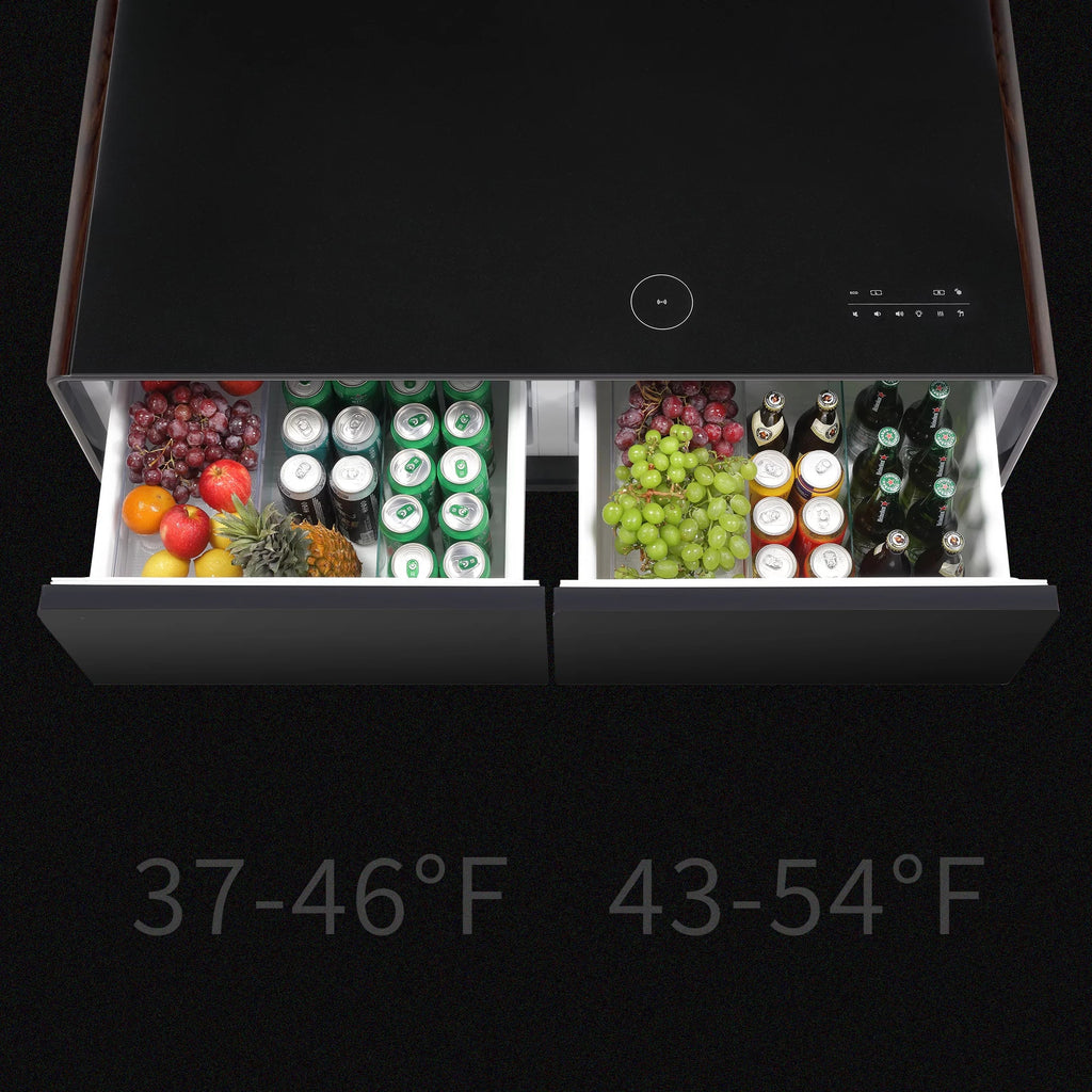 Modern Sizemart Coffee Table with Built-in Fridge, Bluetooth Sizepeaker, Wireless Charging Module, Touch Control Panel, Power Sizeocket, USizeB Interface, Outlet Protection, Atmosphere light, Brown