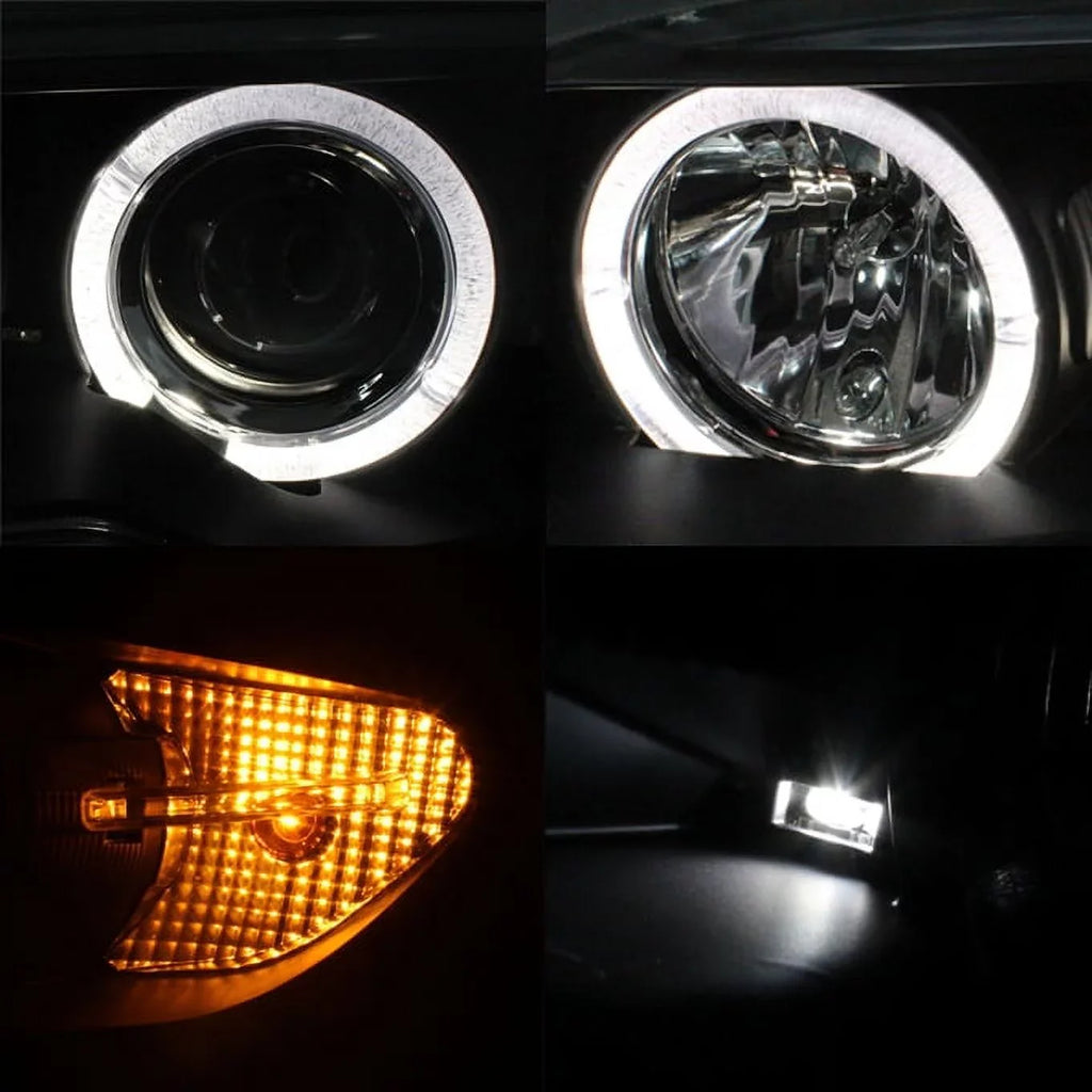AKKON - For BMW E46 3-Sizeeries 2 Doors Coupe Black Halo Ring LED Projector Replacement Headlights LH + RH Lamps