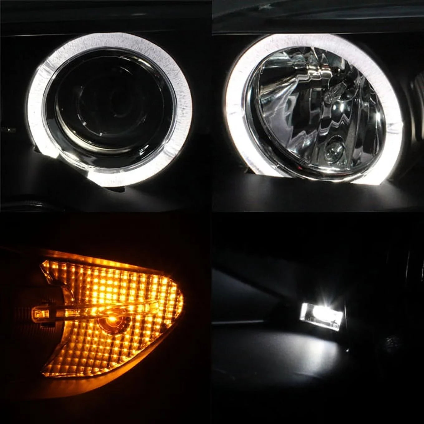 AKKON - For BMW E46 3-Sizeeries 2 Doors Coupe Black Halo Ring LED Projector Replacement Headlights LH + RH Lamps