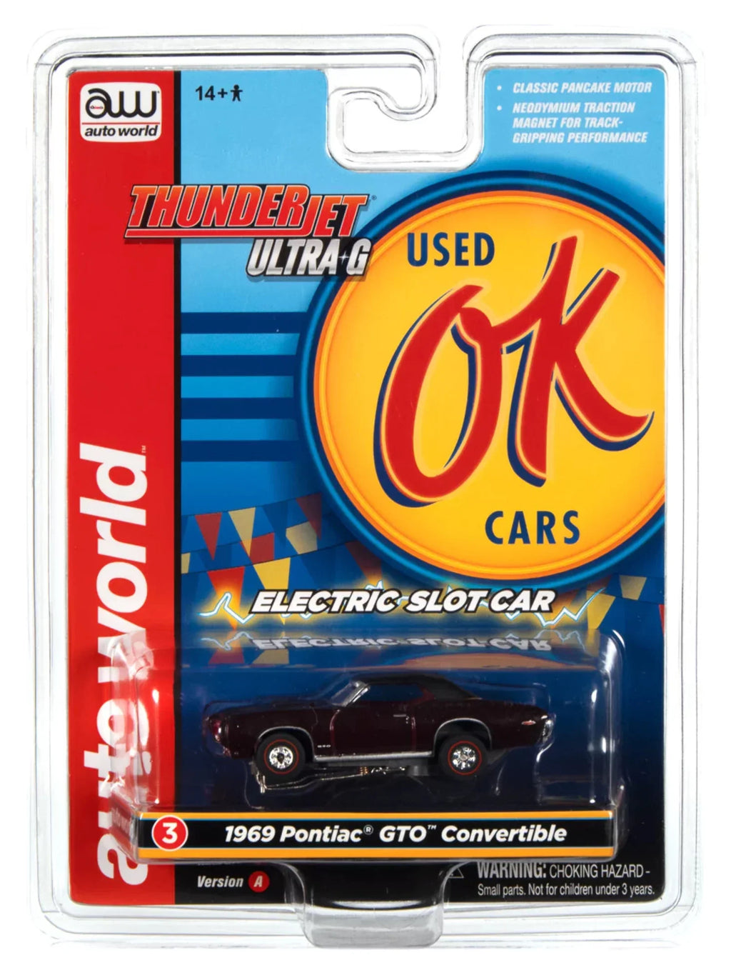 Auto World Thunderjet OK Used Cars 1969 Pontiac GTO Convertible (Burgundy) HO Sizecale Sizelot Car