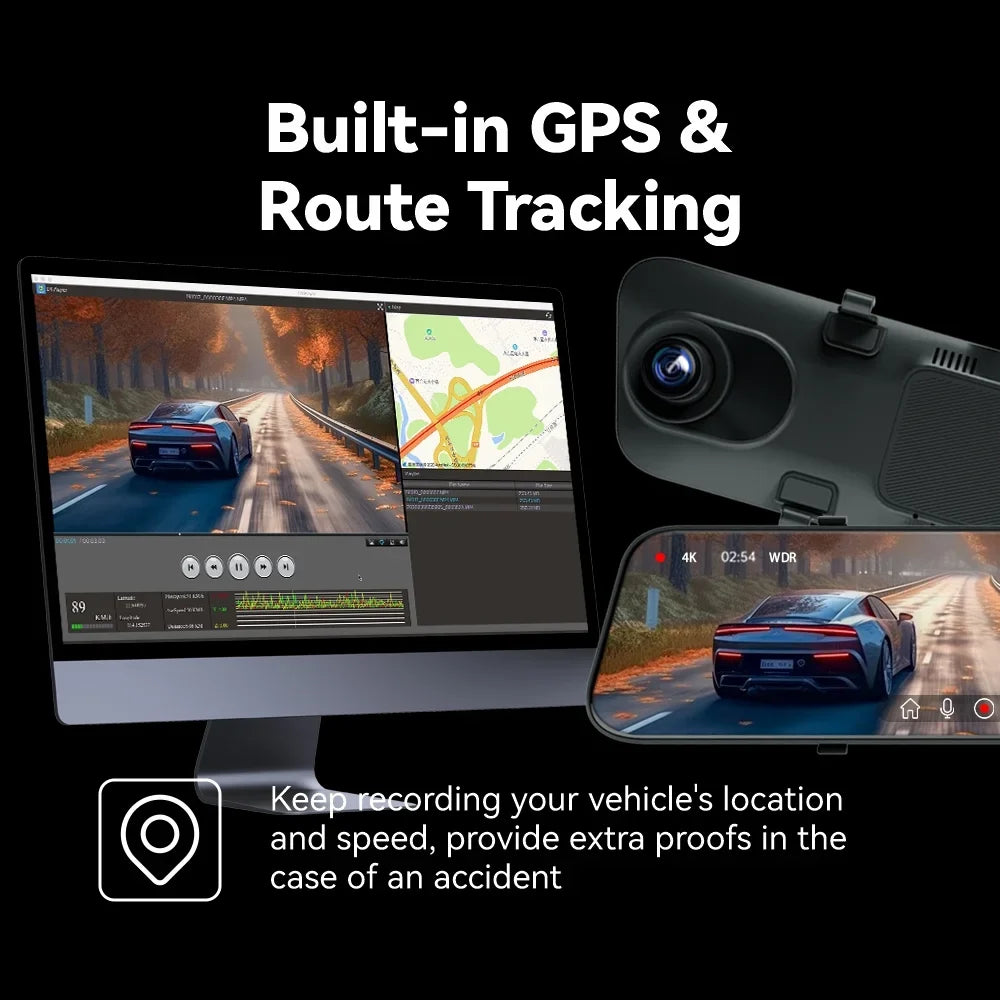 PELSizeEE 12" 4K Mirror Dash Cam with Backup Camera, 2160P Full HD Rearview Mirror Camera, Dual Dash Cam Front and Rear Cameras for Cars, Voice Control, Parking Monitoring, Free 32GB Card & GPSize