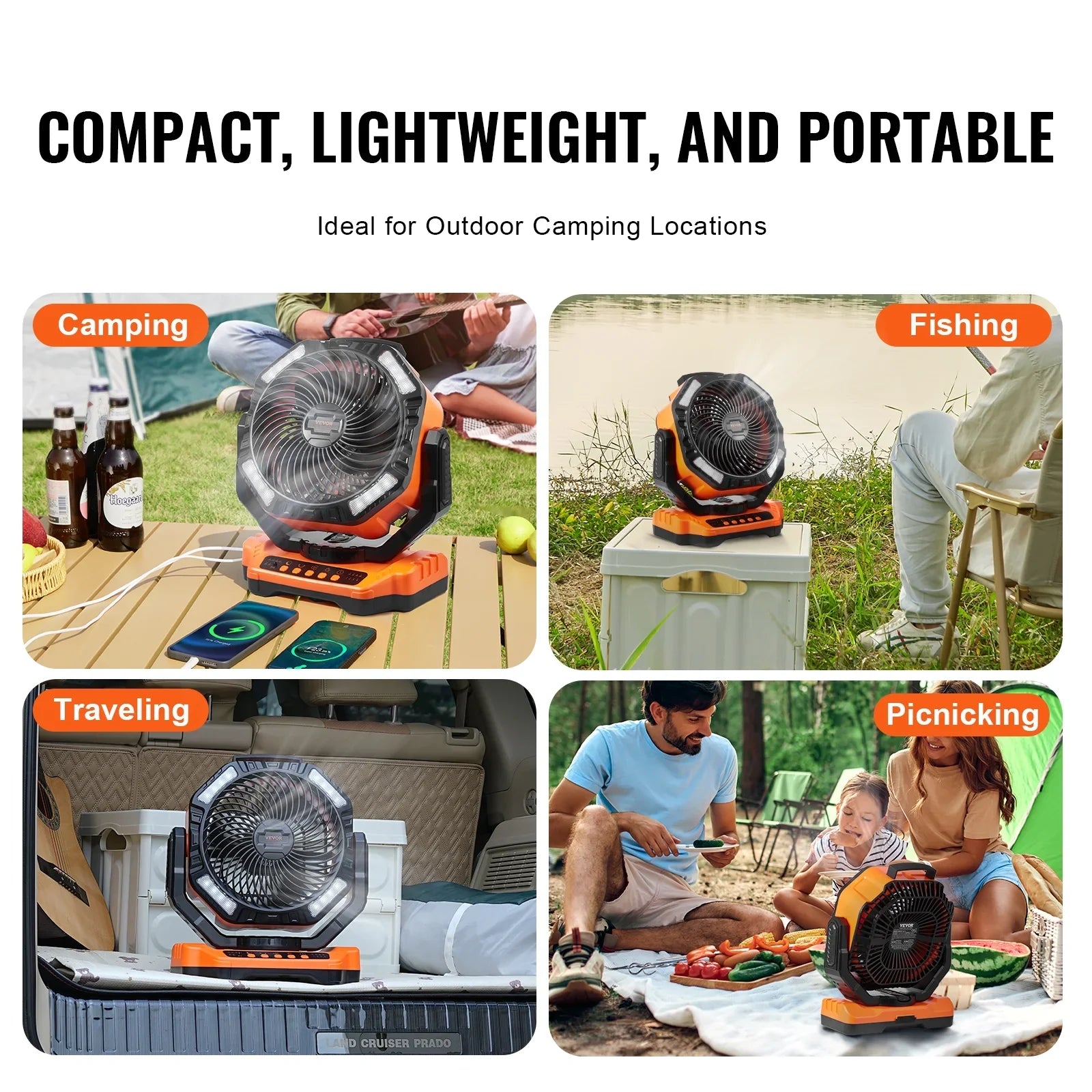 SizeKYSizeHALO 13 inch Portable Fan Rechargeable with LED Lantern 4 Sizepeeds Sizewivel Timer