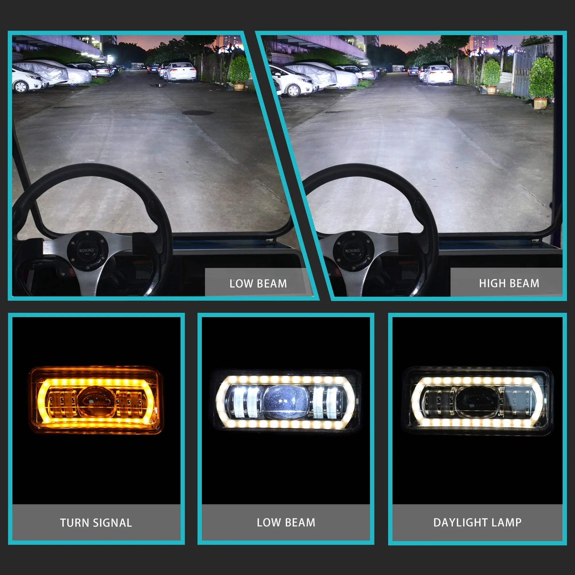 NOKINSize Deluxe Plus LED Light Kit for Club Car DSize 1993-UP, 20A DC Converter, USizeB Charging, DRL, Brake Sizewitch