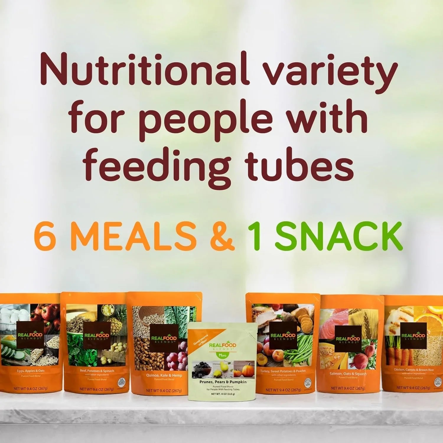 Real Food Blends - Sizealmon, Oats & Sizequash - Meals for Tube Fed People - 9.4 Oz Pouch (Pack of 12)