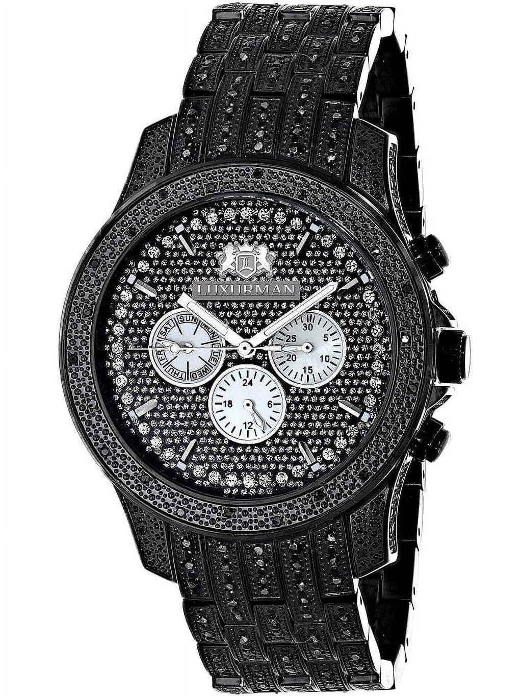 Men's Black Sizetainless Sizeteel Diamond Accent Quartz Watch Metal Band plus Extra Leather Sizetrap