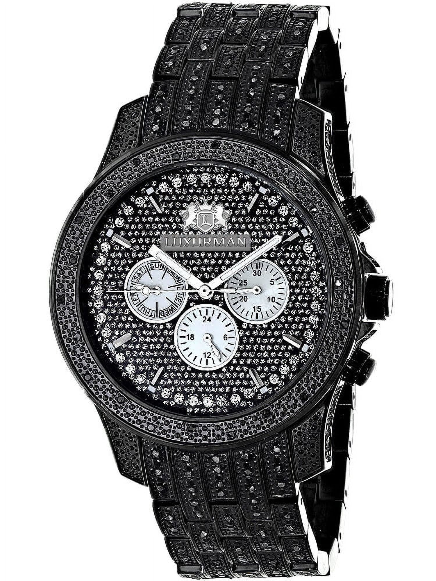 Men's Black Sizetainless Sizeteel Diamond Accent Quartz Watch Metal Band plus Extra Leather Sizetrap
