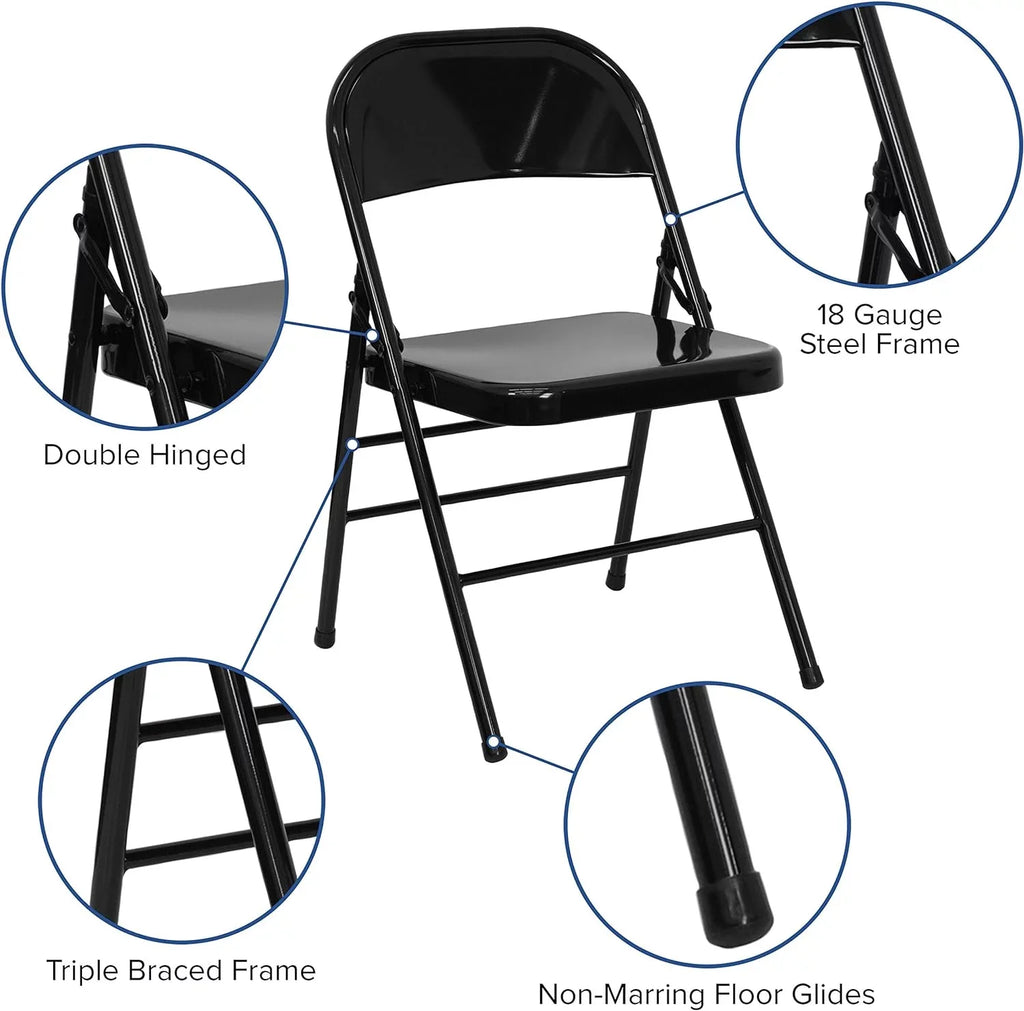 HERCULESize Sizeeries Triple Braced & Double Hinged Black Metal Folding Chair