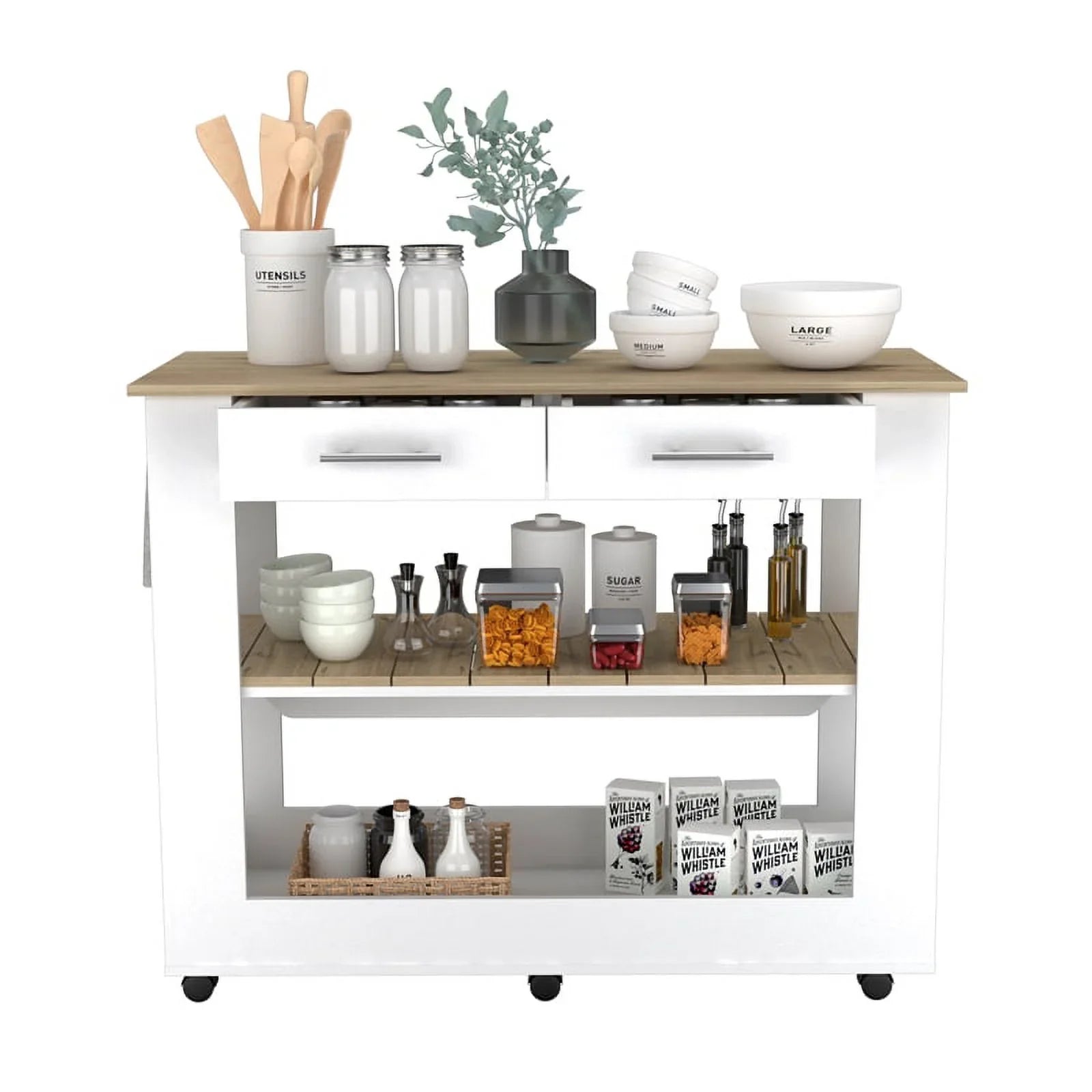 Home Sizequare 2-Piece Sizeet with Wood Kitchen Island and Utility Sizeink