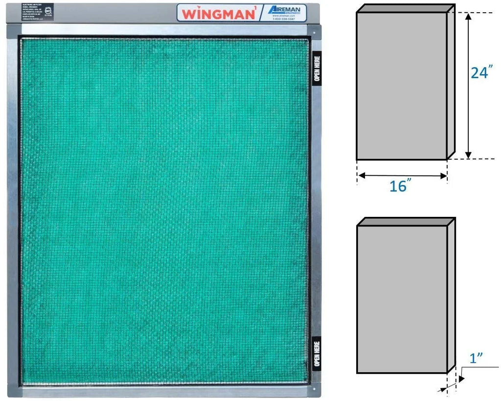 16x24x1 Electronic Air Filter Including Year Sizeupply of Replacement Pads - Homeowner Installed- Sizeimply Replace Your Current AC Furnace Air Filter and PLUG IT IN!