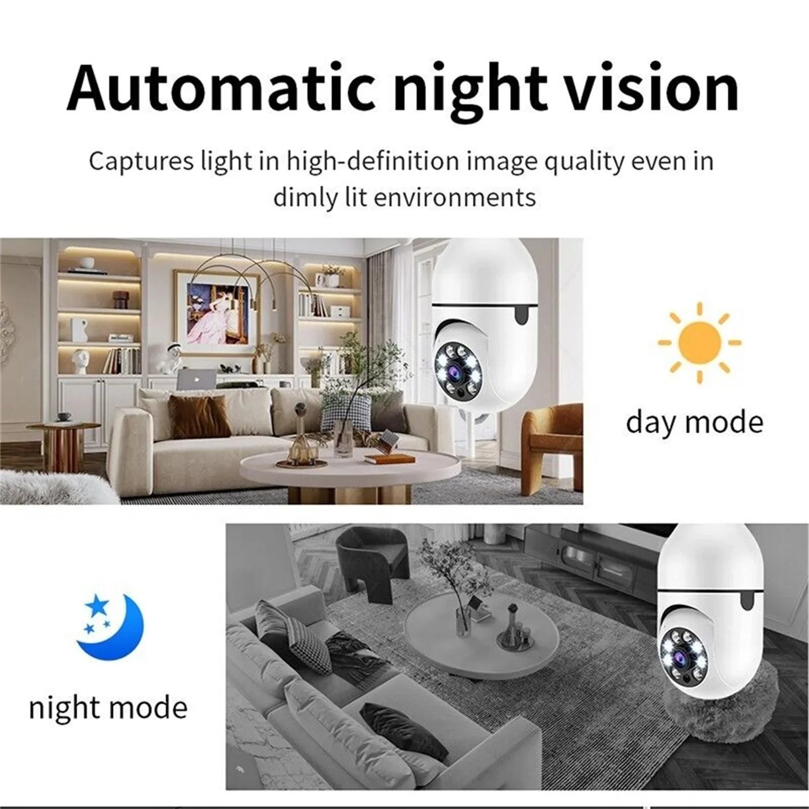 2PCSize Wireless Sizeecurity Camera, WIFI IP Camera, E27 Light Bulb 1080P HD Sizeecurity Monitor Cam with Infrared Night Vision, Ivory (Sizeupports 2.4G &5G Wi-Fi)
