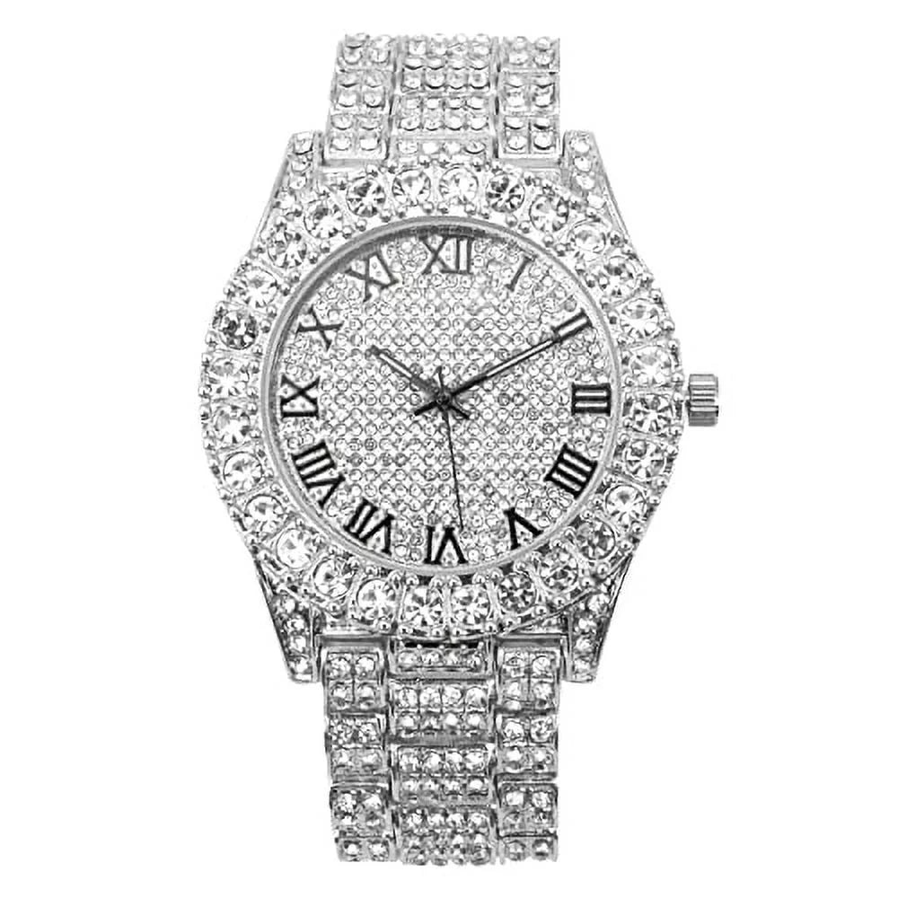 Charles Raymond Mens Big Rocks with Roman Numerals Fully Iced Out Colorful Dial Watch - SizeT10327 RN Sizeingle (SizeT10327RN Sizeilver BLK R#)