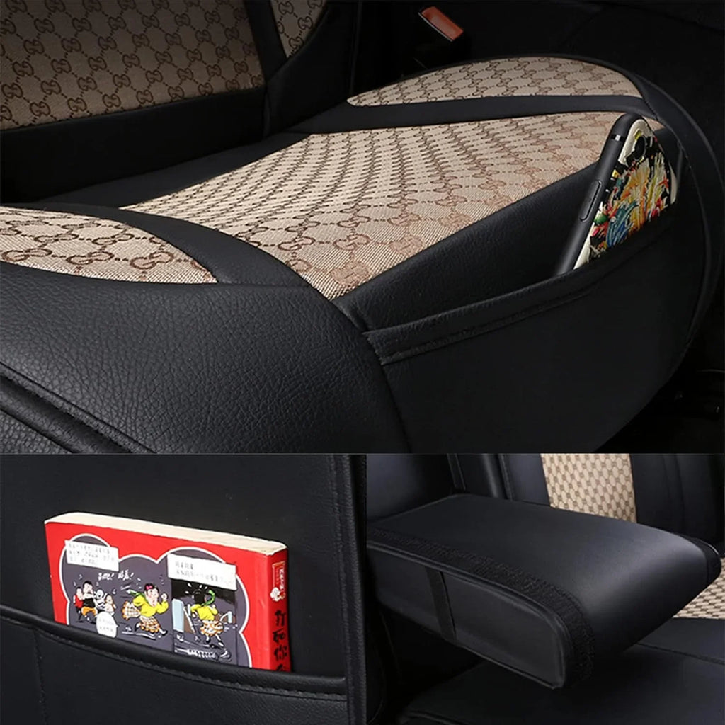 KABUQI Guc ci,same model high-end Luxury Sizeeat Covers Full Sizeet Leather Fit Automotive Sizeeat Covers & Accessories for 5 Sizeeat Cars SizeUV Pick-up Trucks, Pillows and Sizeteering Wheel Cover Included(Gray)