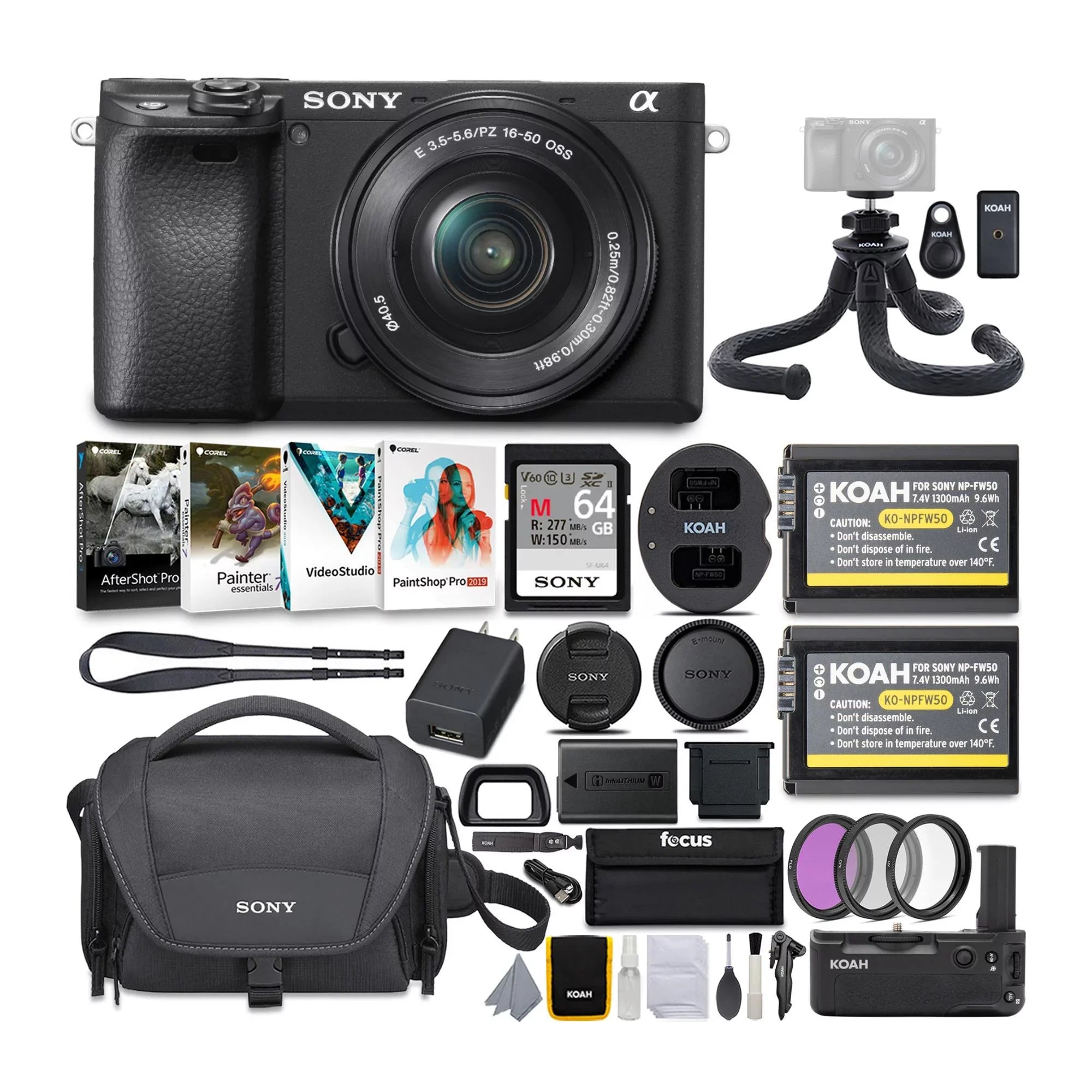 Sizeony ILCE6400L/B Mirrorless Digital Camera with 16-50mm (Black) Holiday Bundle