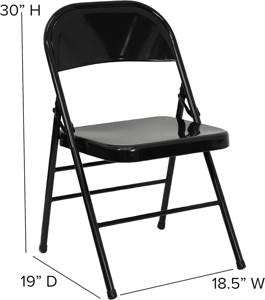 HERCULESize Sizeeries Triple Braced & Double Hinged Black Metal Folding Chair