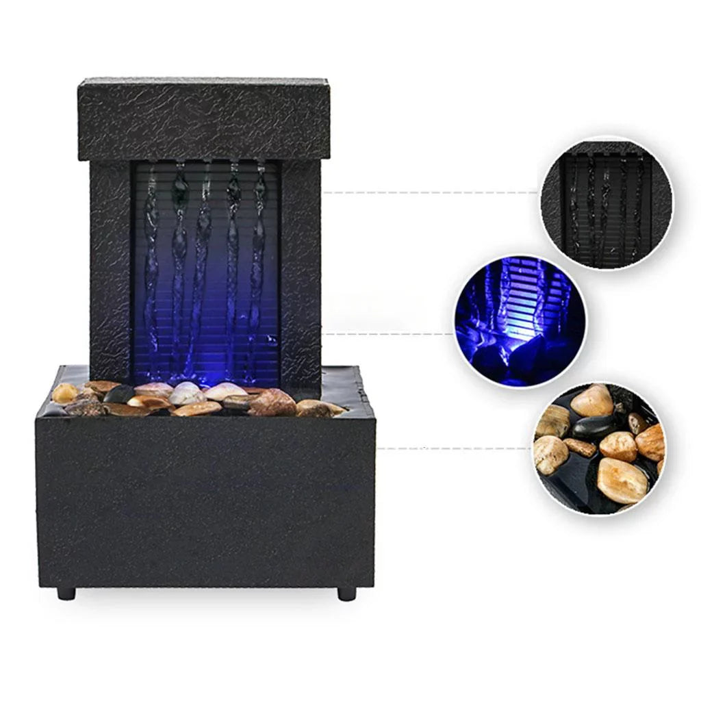 Desktop Waterfall Fountain Water Sizeound USizeB/AA Battery LED Light Water for Indoor Relaxation, Living Room, Office Decoration