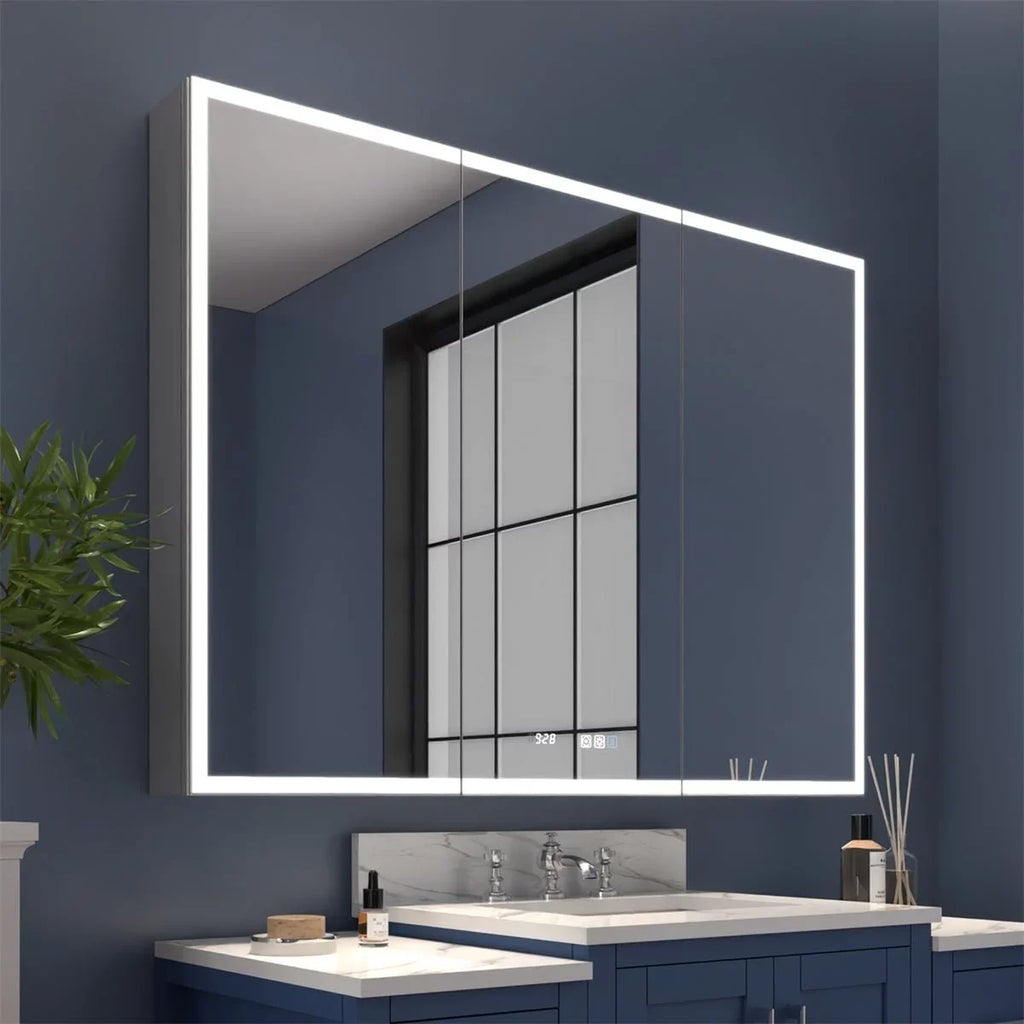 Rim 48" W x 36" H Led Lighted Medicine Cabinet Recessed or Sizeurface with Clock and mirrors