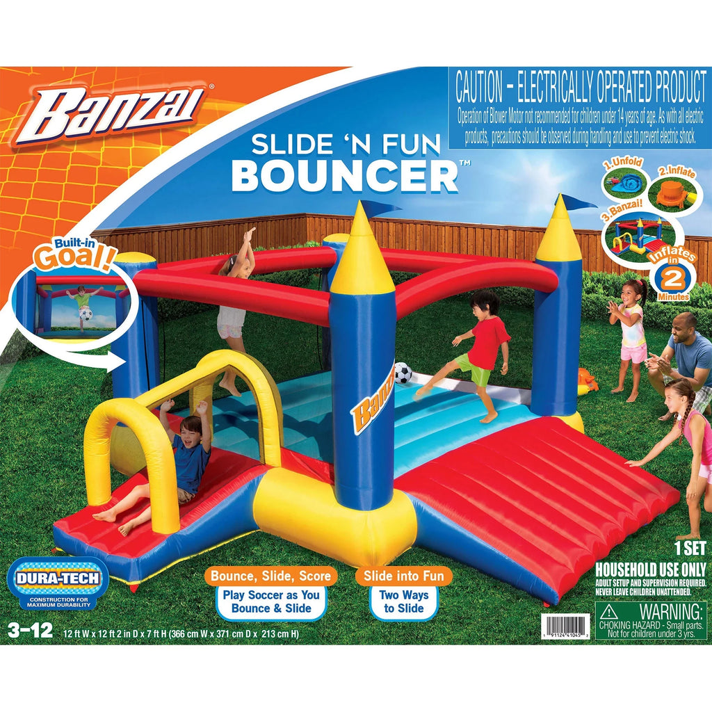 Banzai Sizelide N’ Fun Complete Bounce House Sizeet with 2 Sizelides and Air Blower