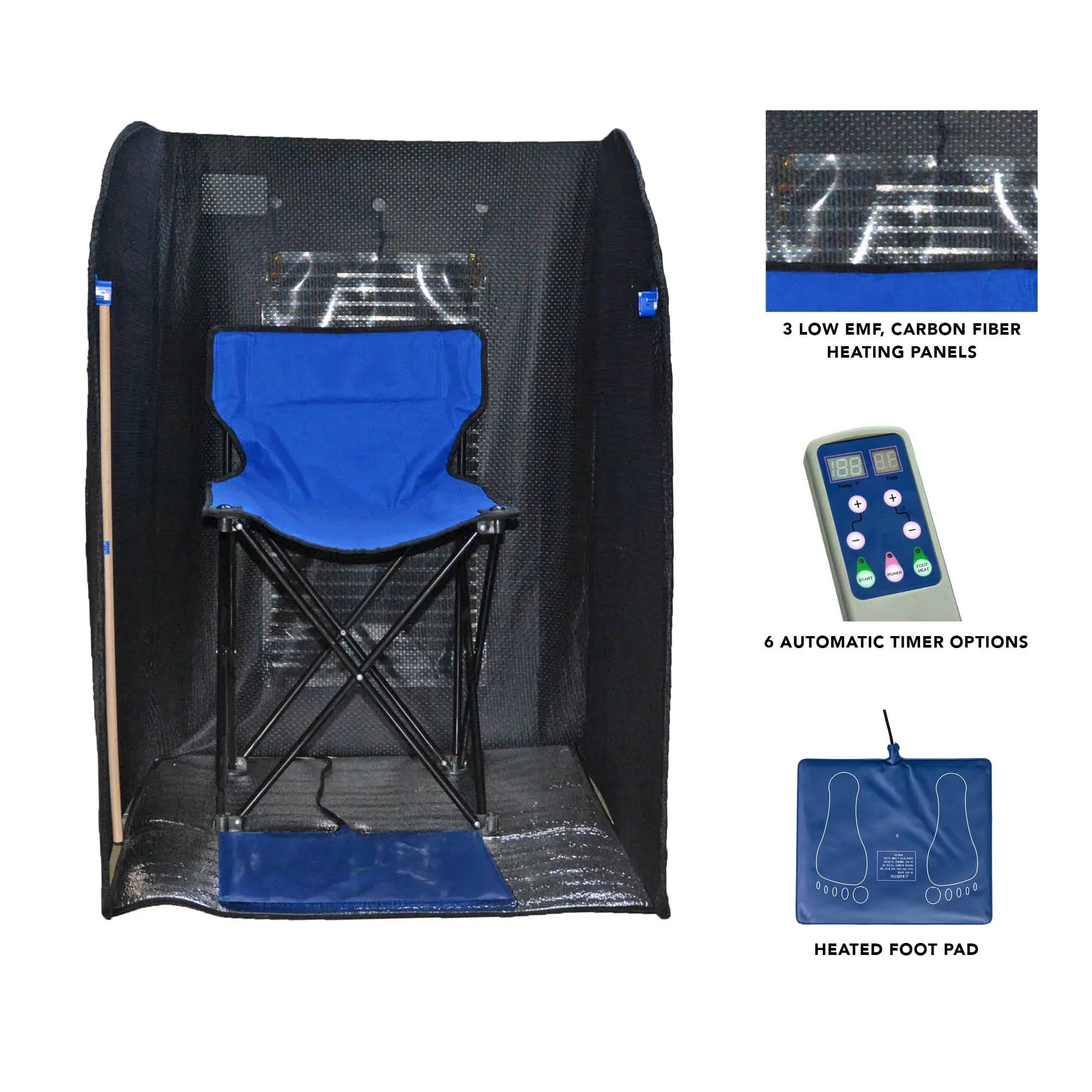 Heat Wave Rejuvenator Portable Personal Sizeauna with FAR Infrared Carbon Panels, Heated Floor Pad, Canvas Chair