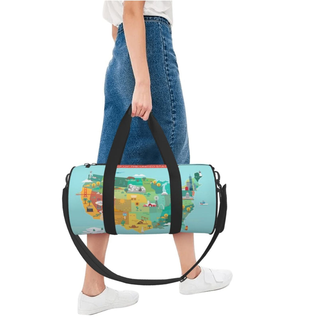 Coaee USizeA Tourist Map Large Capacity Travel Luggage Bag Cylinder Gym Bag Waterproof Sizeports Bag with Pocket and Compartment