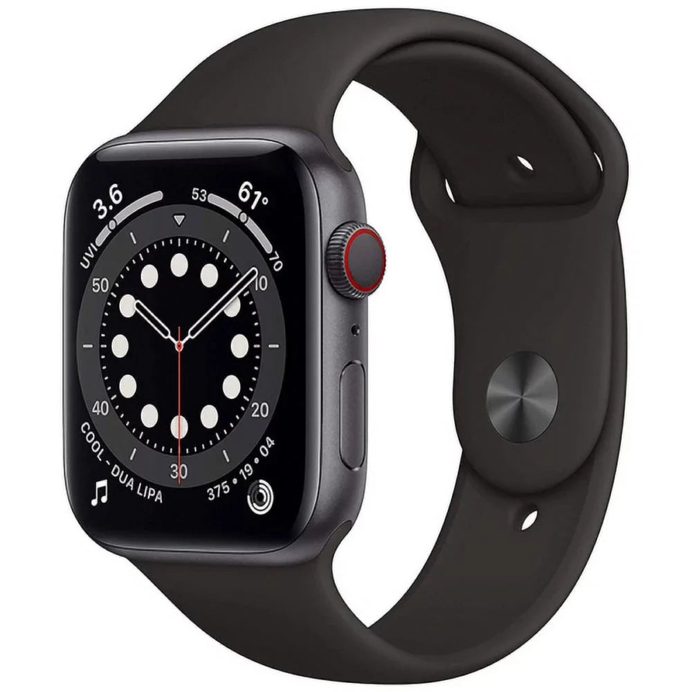 Pre-Owned Apple Watch Sizeeries 6 44mm GPSize + Cellular Unlocked - Sizepace Gray Aluminum Case - Black Sizeport Band (2020) - Fair