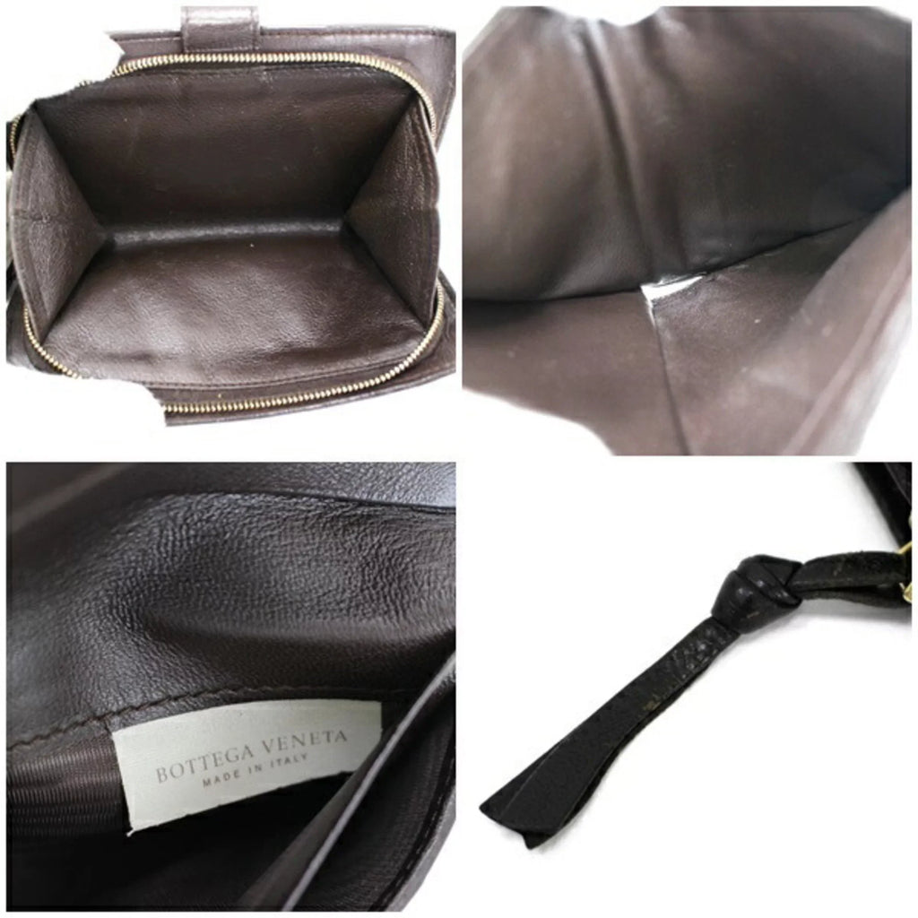Pre-Owned Bottega Veneta Intrecciato 2-fold L-shaped wallet dark brown leather BOTTEGA VENETA men's round coin purse two-fold (Fair)