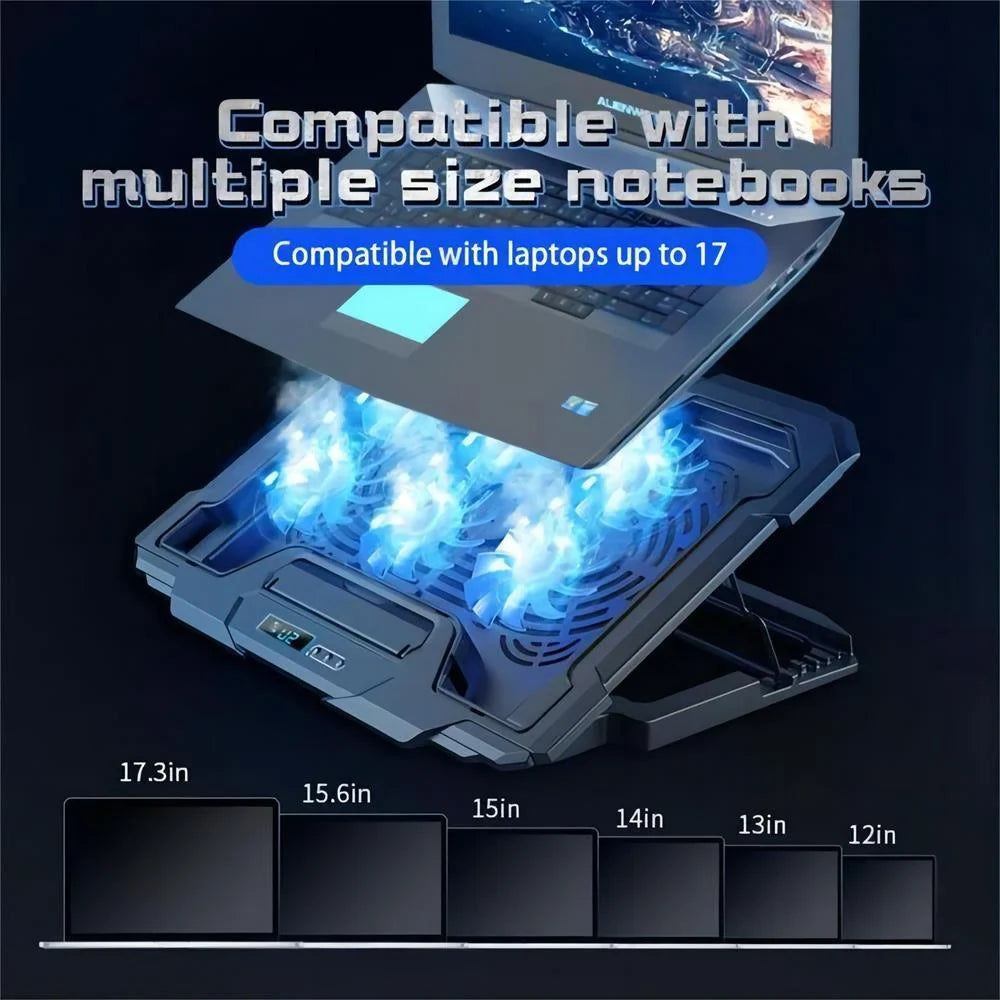 12-17.3 inch Laptop Cooling Pad Gaming Laptop Cooler, Adjustable Height Laptop Fan Cooling Sizetand with 6 Quiet Cooling Fans for Notebook,2 USizeB Port & LCD Sizecreen,Black