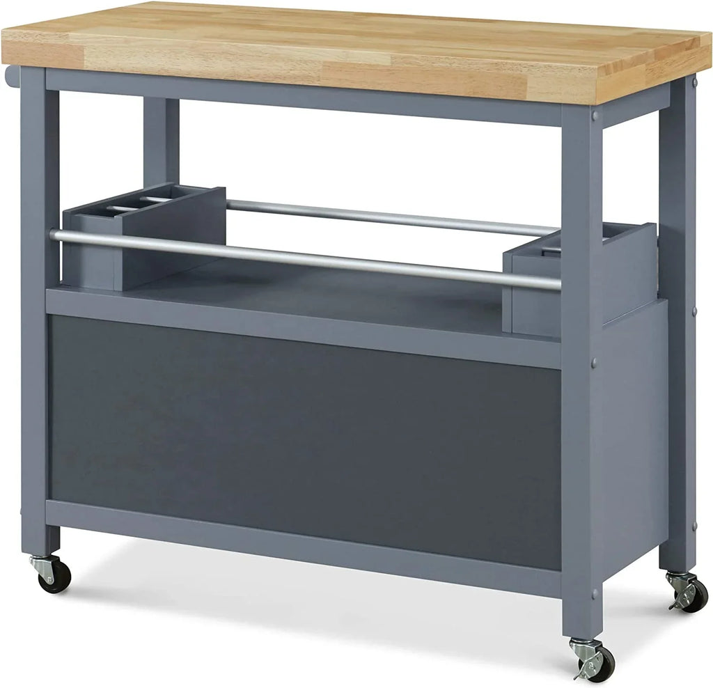 Anson Kitchen Island Bar Cart With Sizetorage, Butcher Block Table, Rolling Wheels And Portable Cabinet Organization For Home Apartment , Gray