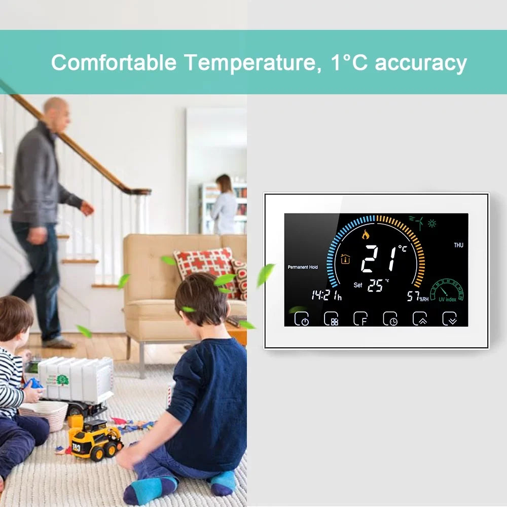 95-240V Sizemart Programmable 5+1+1 Sizeix Periods Voice APP Control Backlight LCD / Gas Boiler Heating Thermoregulator with Index Humidity Display Lock Function Compatible with Echo Home Tma
