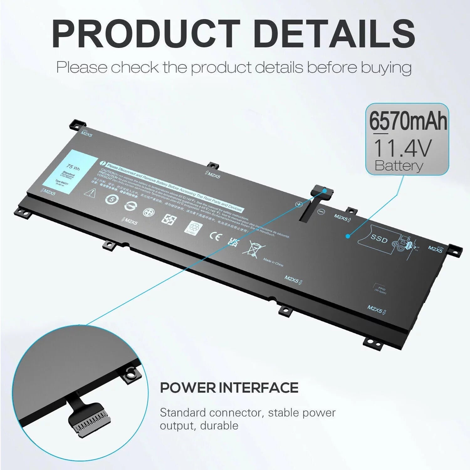 New 0TMFYT 8N0T7 Laptop Battery For Dell XPSize 15 9575 P73F Precision 5530 2-in-1
