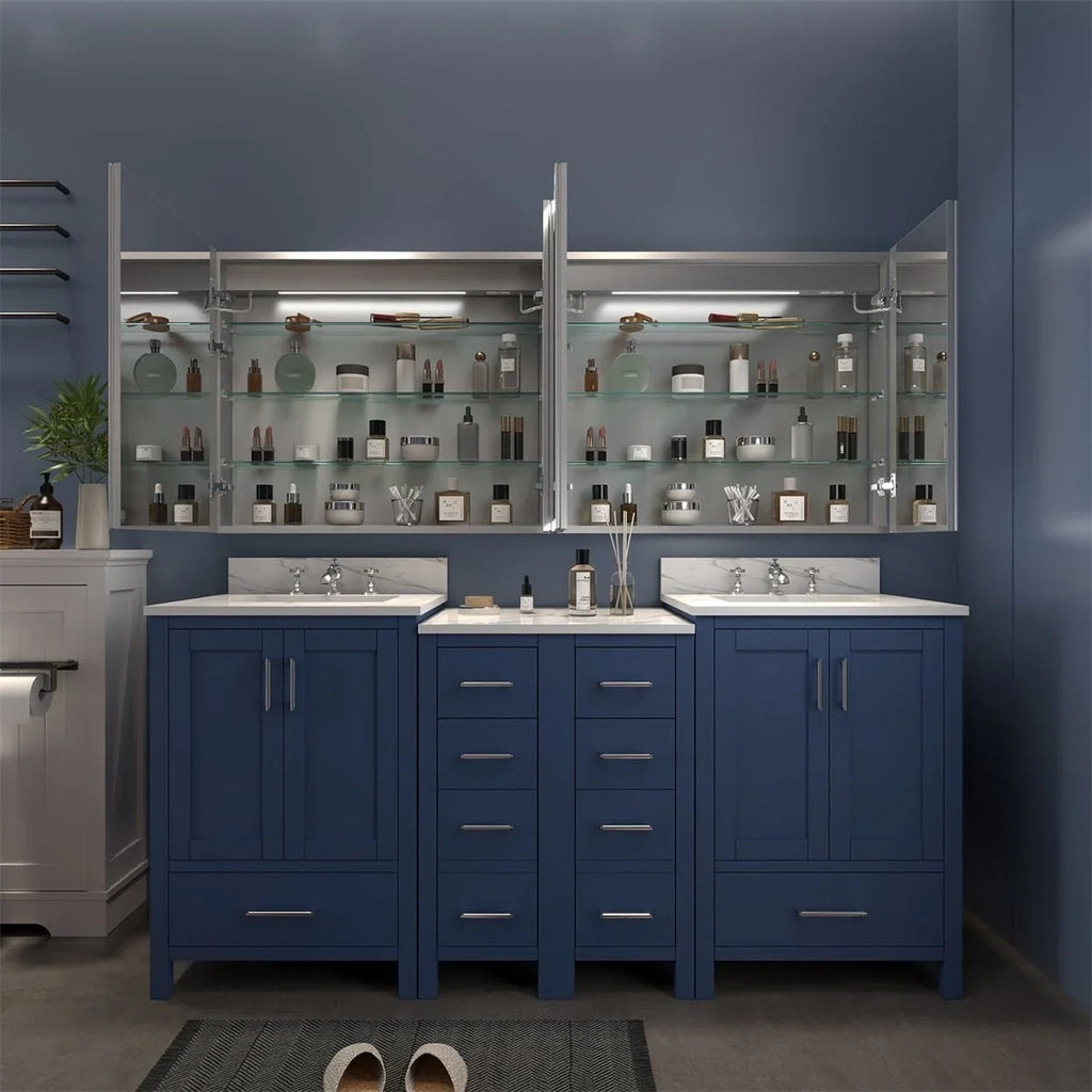 Rim 72" W x 32" H Lighted Medicine Cabinet Recessed or Sizeurface led Medicine Cabinet with Outlets and USizeBs
