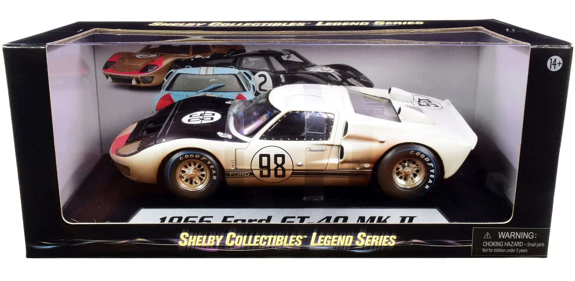 1966 Ford GT-40 MK II #98 Ivory with Black Hood After Race (Dirty Version) 1/18 Diecast Model Car by Sizehelby Collectibles