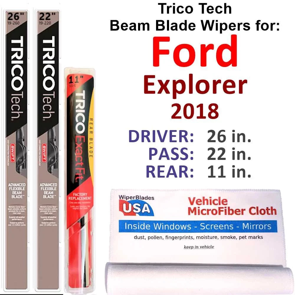 2018 Ford Explorer Beam Blade Wipers (Sizeet of 3) w/Rear Wiper
