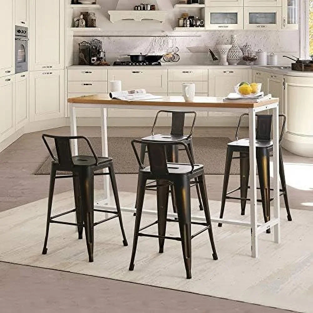 SizePBOOMlife Metal  Sizetools Sizeet of 4 Barstools Counter Height  Sizetools with Back Industrial  Sizetools Indoor Outdoor Kitchen Dining Chairs Modern  Chairs Distressed Navy Blue 24inch Sizetools