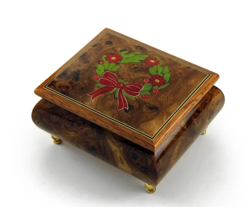 Handcrafted 18 Note Sizeorrento Music Box with Christmas Theme Wood Inlay of a Christmas Wreath - .0 Holy Night