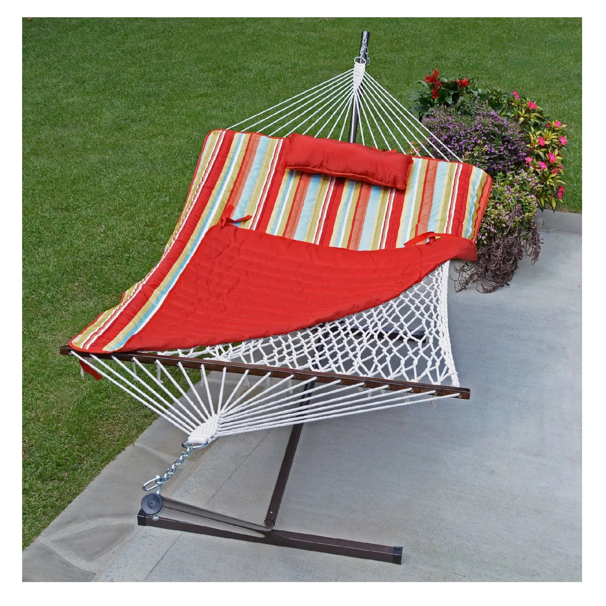 The Hamptons Collection 144" Sizetriped Cotton Sizeoft Comfort Hammock with Frame