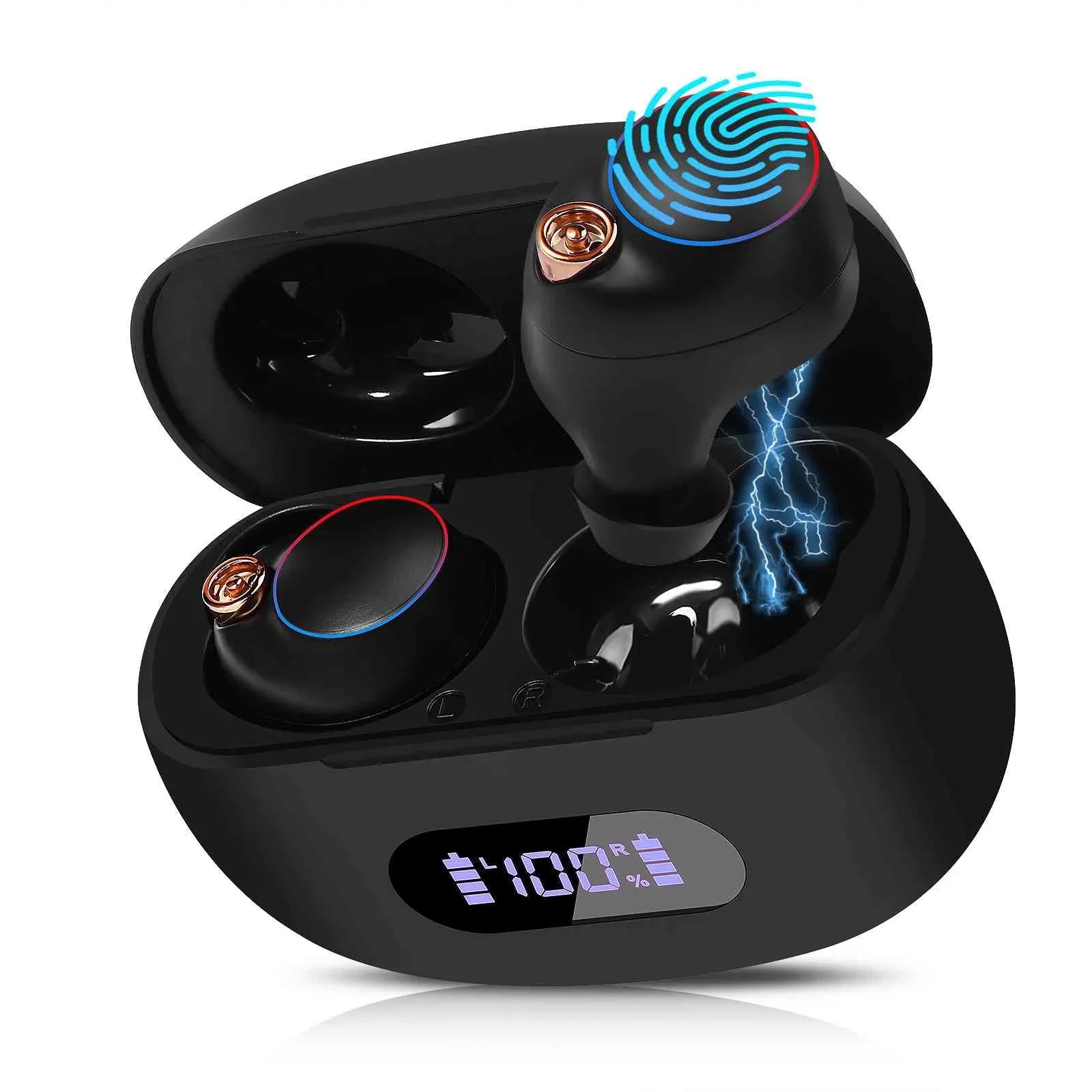 UrbanX True Wireless Bluetooth Earbuds + Charging Case, Black, Dual Connect, IPX5 Water Resistance, Bluetooth 5.2 Connection, Balanced, Bass Boost Compatible with Lenovo K10 Plus