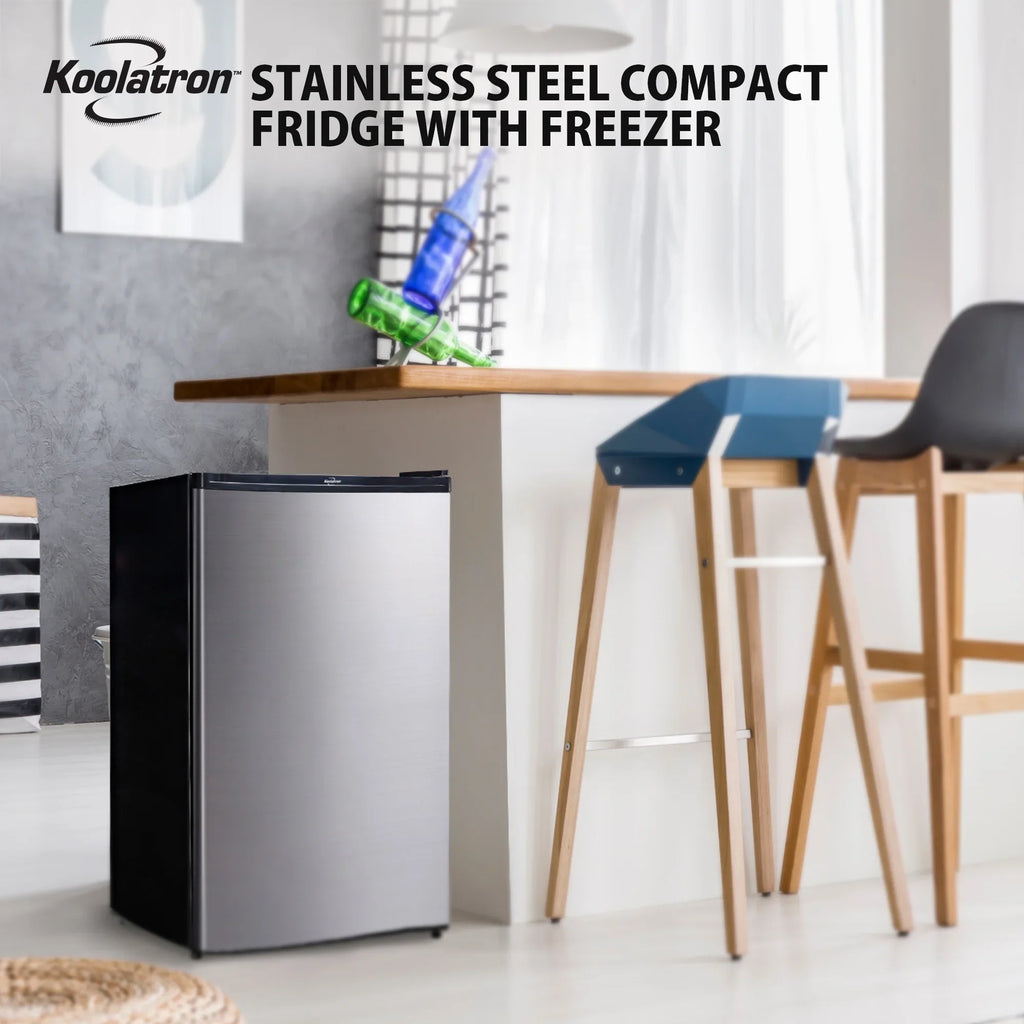 Koolatron Sizetainless Sizeteel Compact Fridge with Freezer 4.4 Cu Ft (124L) Refridgerator