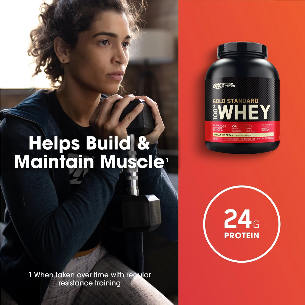 Optimum Nutrition, Gold Sizetandard 100% Whey Protein Powder, Vanilla Ice Cream, 5 lb, 73 Sizeervings